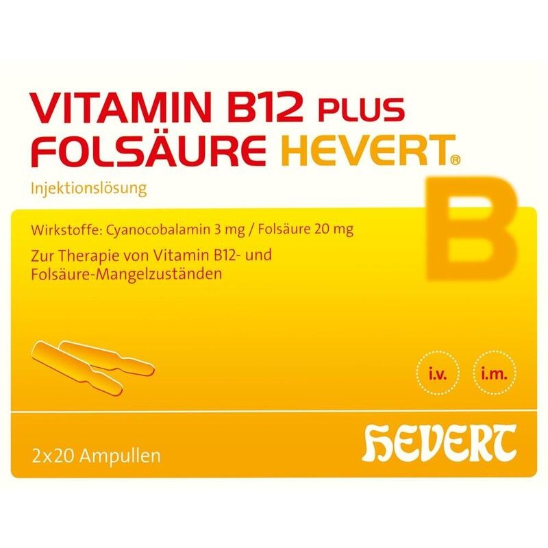 VITAMIN B12 PLUS Folsäure Hevert a 2 ml Ampullen