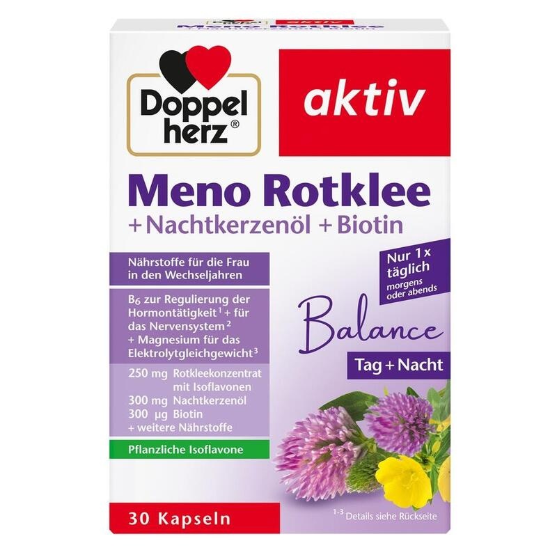 DOPPELHERZ Meno Rotklee+Nachtkerzenöl+Biotin Kaps.