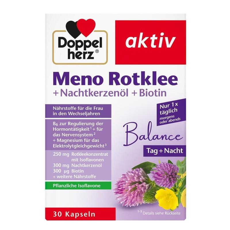 DOPPELHERZ Meno Rotklee+Nachtkerzenöl+Biotin Kaps.