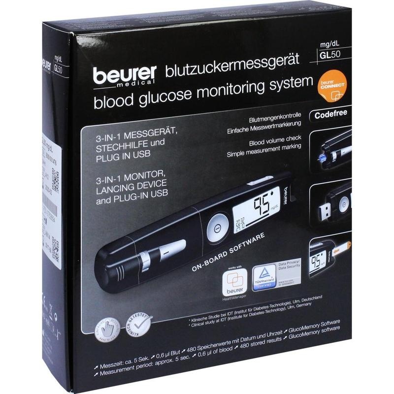 BEURER GL50 Blutzuckermessgerät mg/dl schwarz