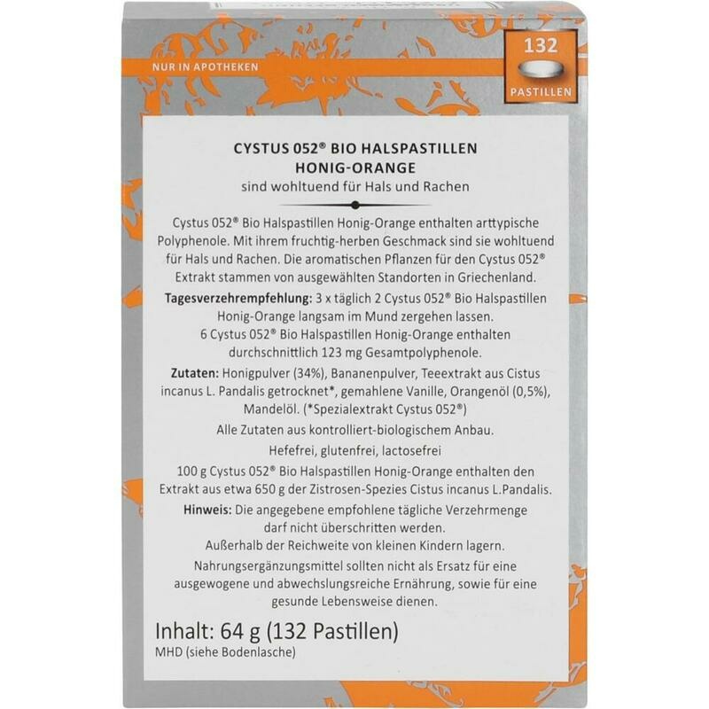 CYSTUS 052 Bio Halspastillen Honig Orange